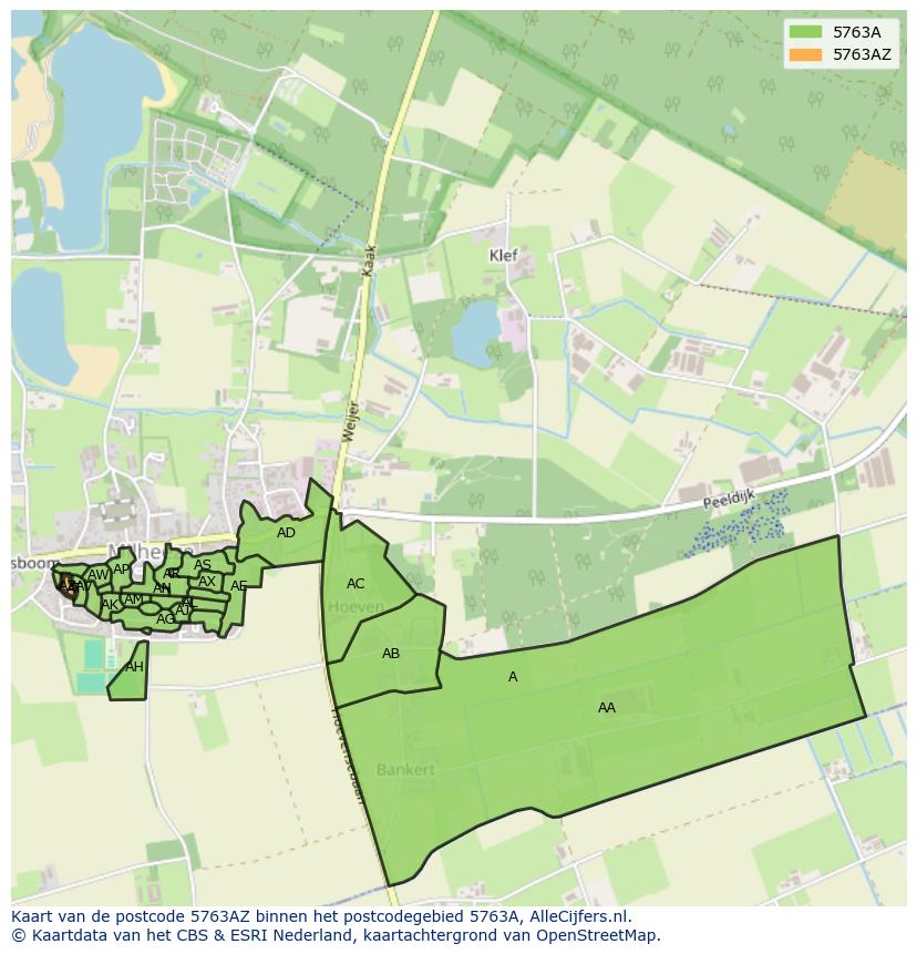 Afbeelding van het postcodegebied 5763 AZ op de kaart.