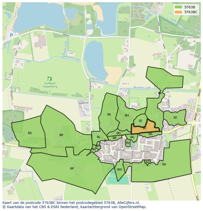 Afbeelding van het postcodegebied 5763 BC op de kaart.
