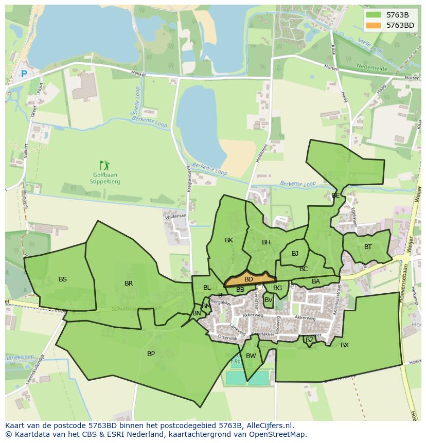 Afbeelding van het postcodegebied 5763 BD op de kaart.