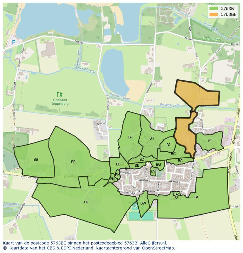 Afbeelding van het postcodegebied 5763 BE op de kaart.