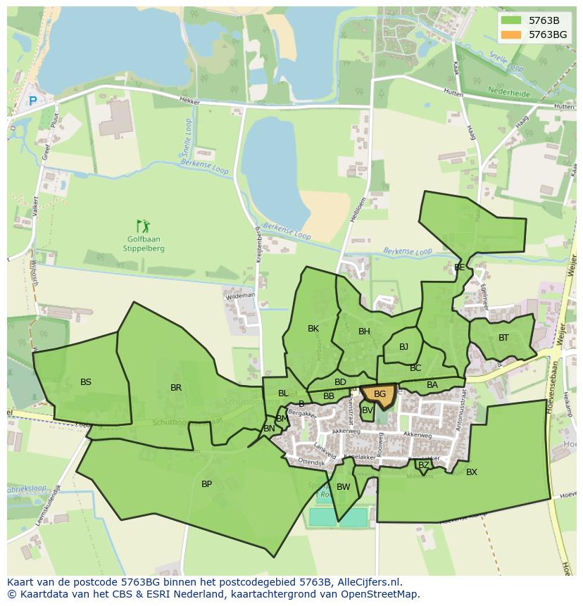 Afbeelding van het postcodegebied 5763 BG op de kaart.