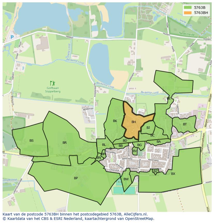 Afbeelding van het postcodegebied 5763 BH op de kaart.