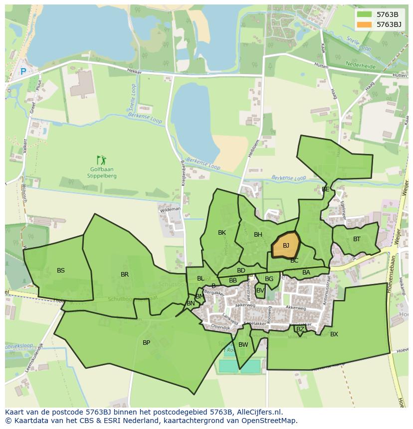 Afbeelding van het postcodegebied 5763 BJ op de kaart.