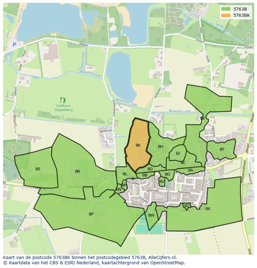 Afbeelding van het postcodegebied 5763 BK op de kaart.