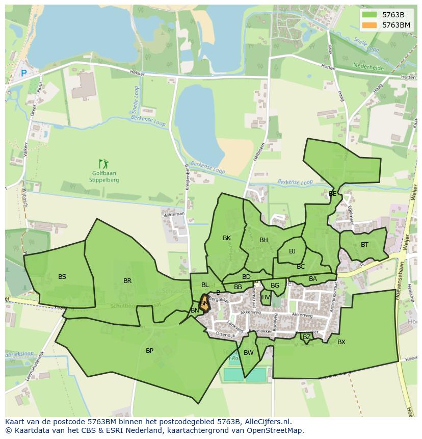 Afbeelding van het postcodegebied 5763 BM op de kaart.
