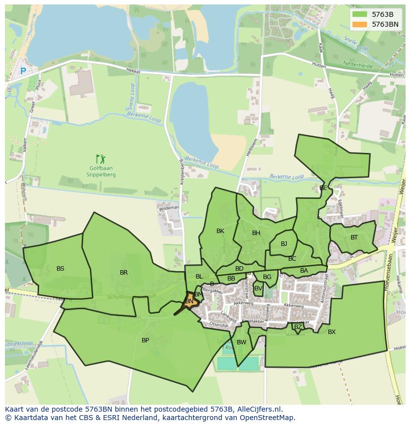 Afbeelding van het postcodegebied 5763 BN op de kaart.