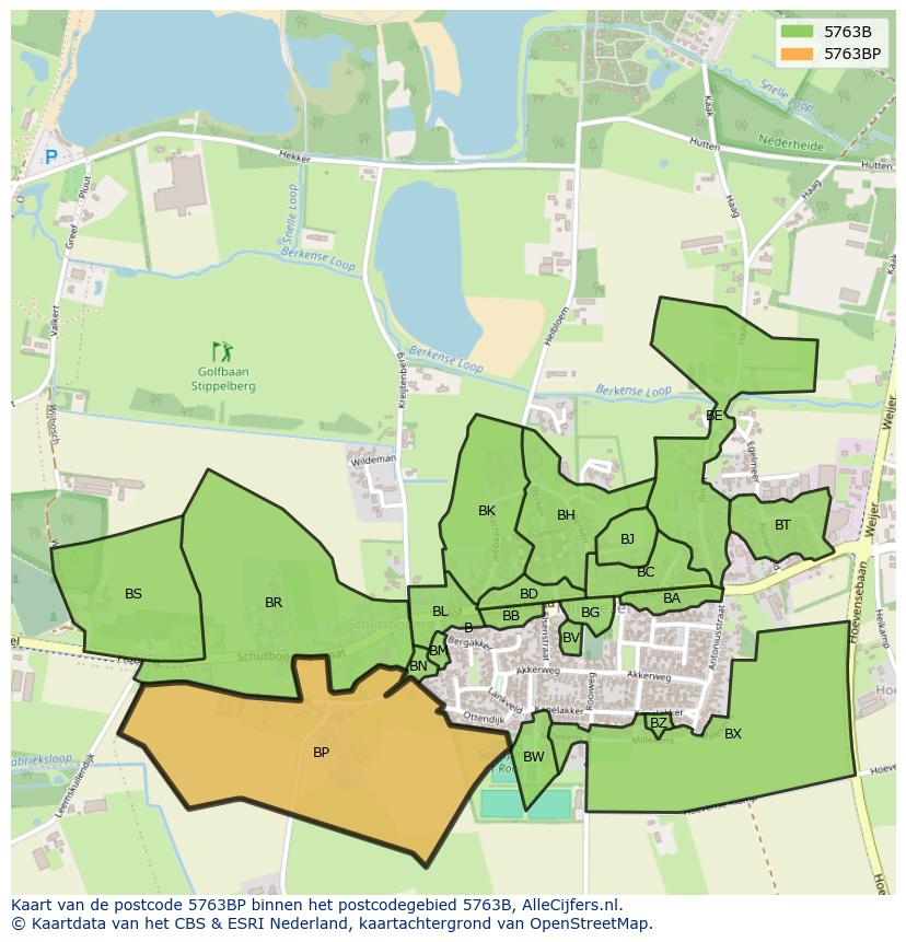 Afbeelding van het postcodegebied 5763 BP op de kaart.