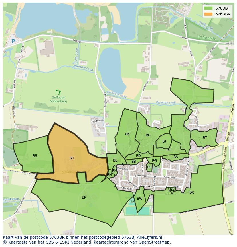 Afbeelding van het postcodegebied 5763 BR op de kaart.