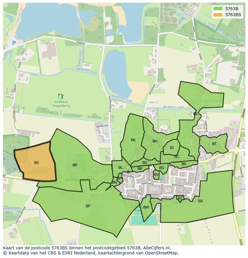 Afbeelding van het postcodegebied 5763 BS op de kaart.