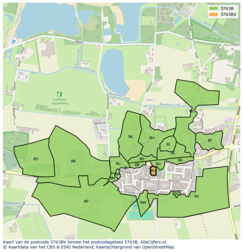 Afbeelding van het postcodegebied 5763 BV op de kaart.