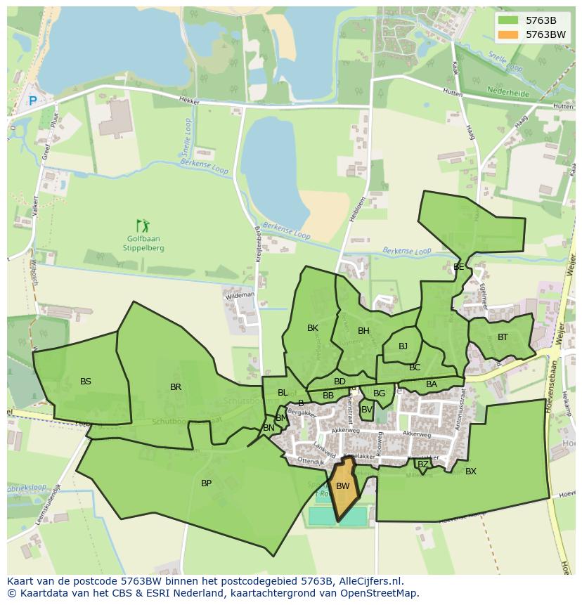 Afbeelding van het postcodegebied 5763 BW op de kaart.