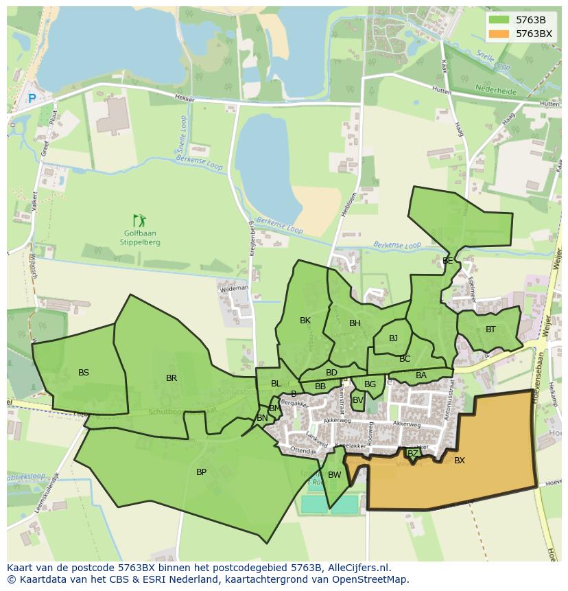 Afbeelding van het postcodegebied 5763 BX op de kaart.