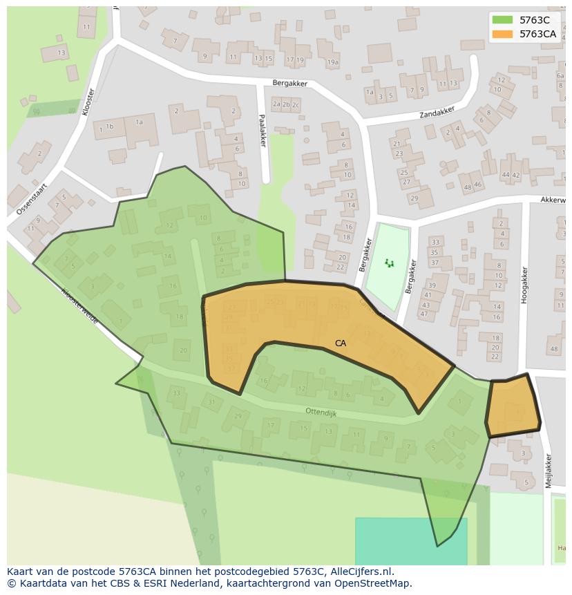 Afbeelding van het postcodegebied 5763 CA op de kaart.