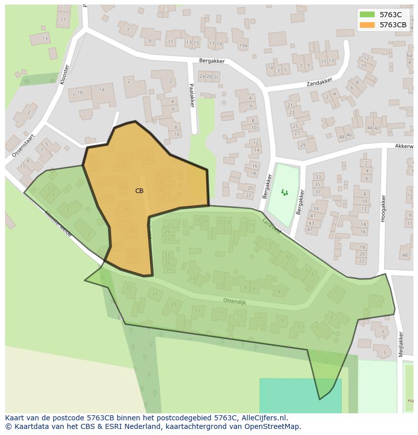 Afbeelding van het postcodegebied 5763 CB op de kaart.