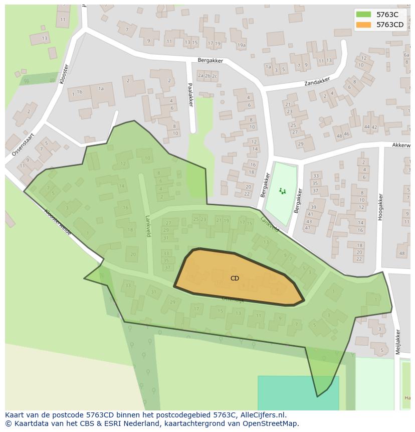 Afbeelding van het postcodegebied 5763 CD op de kaart.