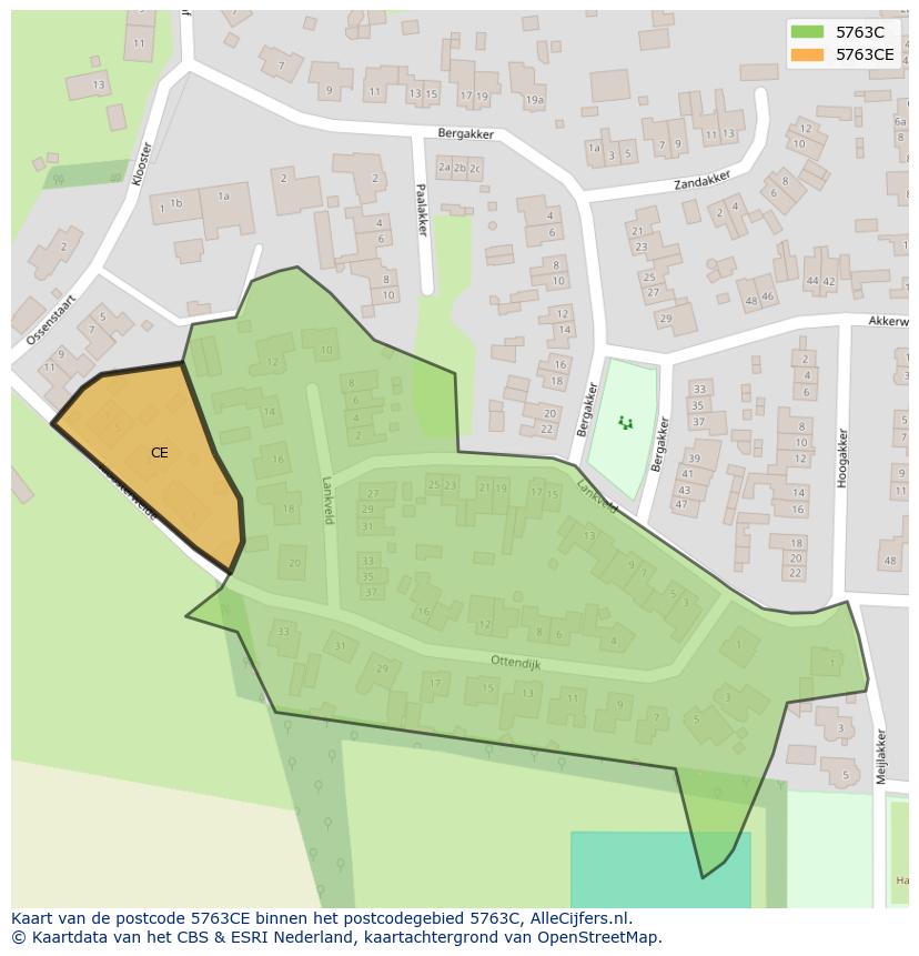 Afbeelding van het postcodegebied 5763 CE op de kaart.