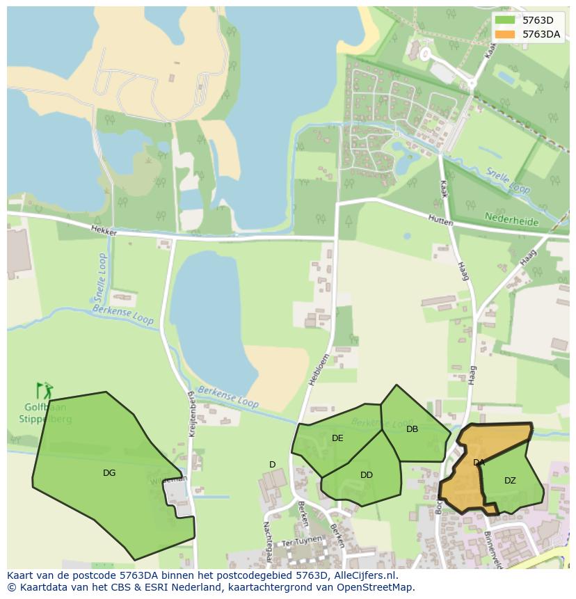 Afbeelding van het postcodegebied 5763 DA op de kaart.