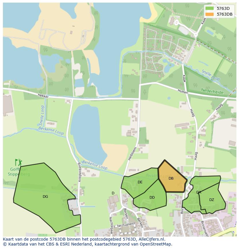 Afbeelding van het postcodegebied 5763 DB op de kaart.