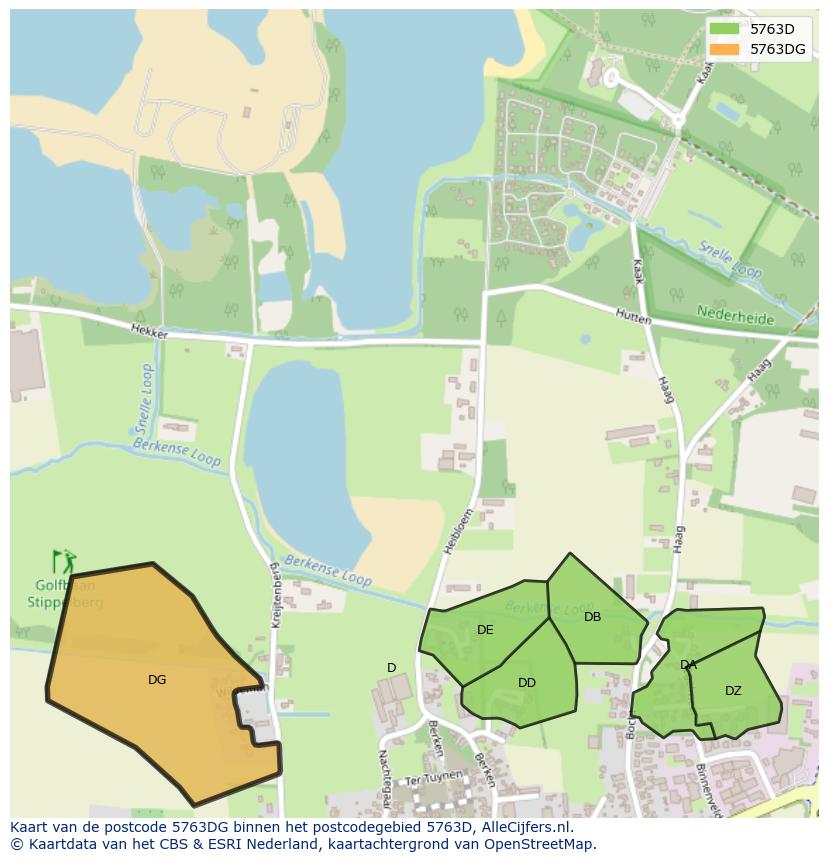 Afbeelding van het postcodegebied 5763 DG op de kaart.