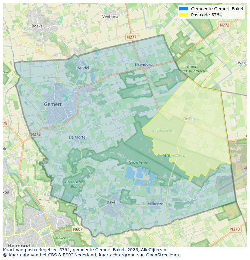 Afbeelding van het postcodegebied 5764 op de kaart.