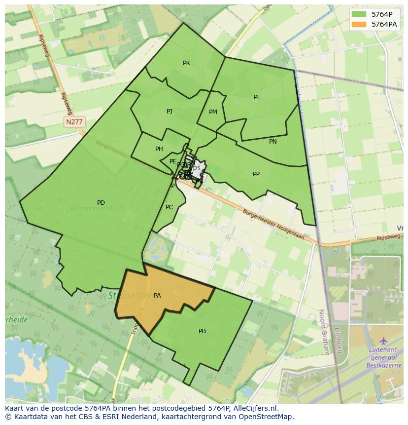 Afbeelding van het postcodegebied 5764 PA op de kaart.