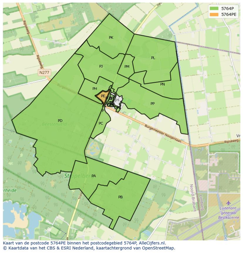 Afbeelding van het postcodegebied 5764 PE op de kaart.
