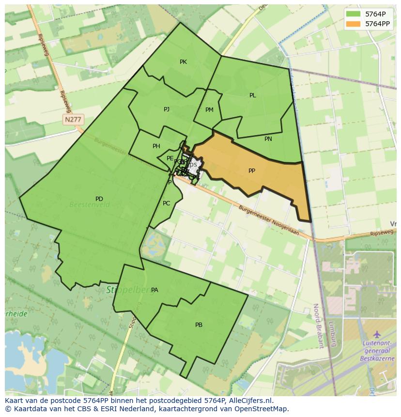 Afbeelding van het postcodegebied 5764 PP op de kaart.