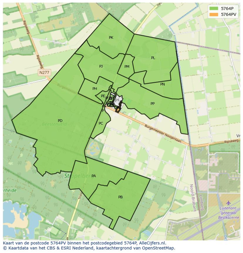 Afbeelding van het postcodegebied 5764 PV op de kaart.