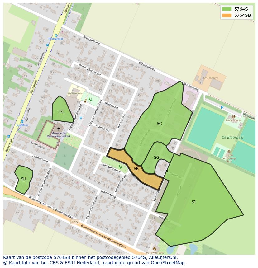 Afbeelding van het postcodegebied 5764 SB op de kaart.
