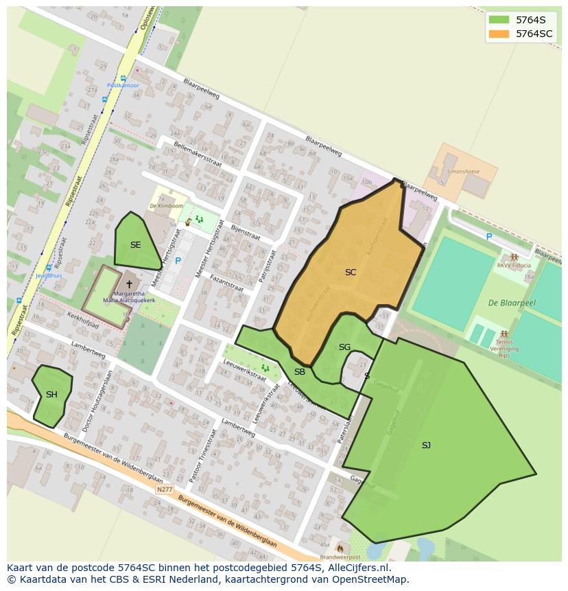 Afbeelding van het postcodegebied 5764 SC op de kaart.