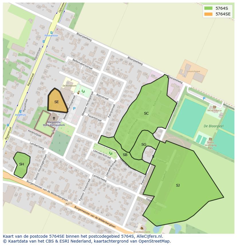 Afbeelding van het postcodegebied 5764 SE op de kaart.