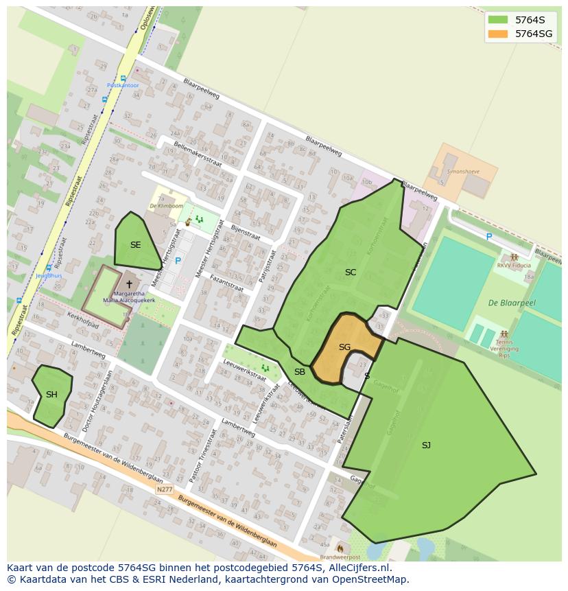 Afbeelding van het postcodegebied 5764 SG op de kaart.