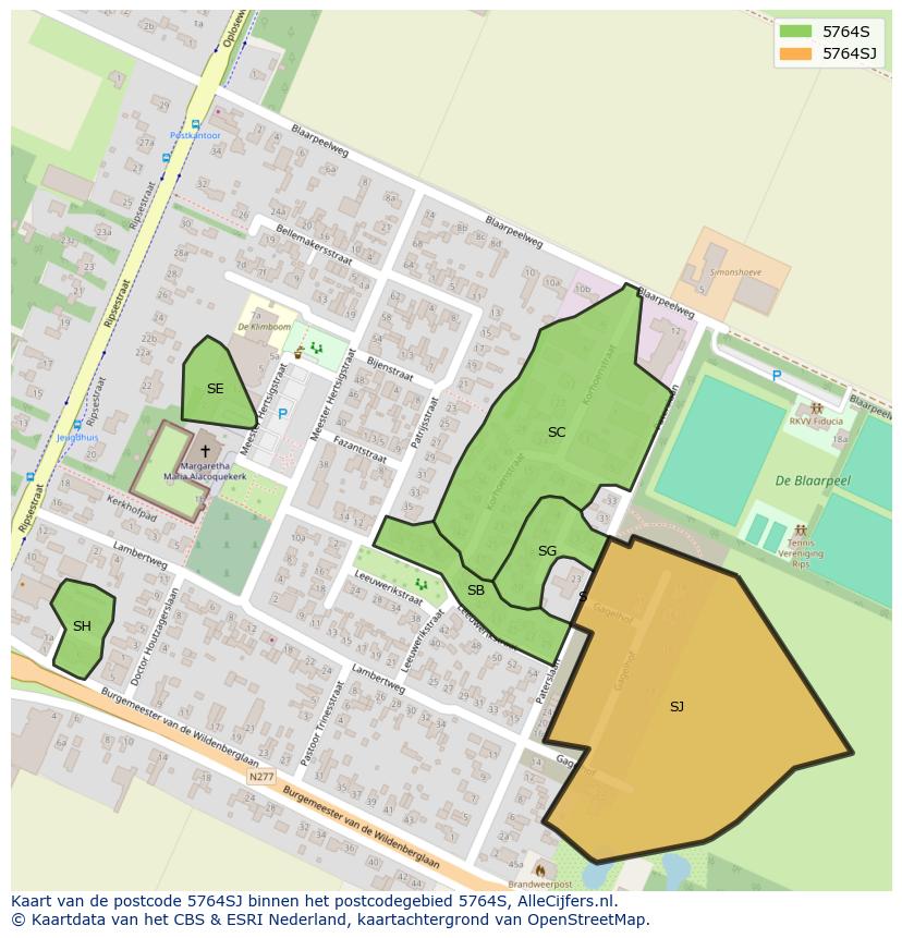 Afbeelding van het postcodegebied 5764 SJ op de kaart.