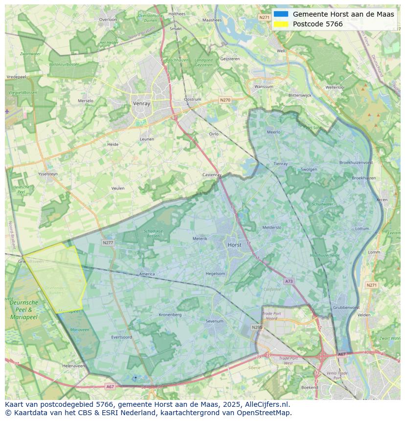 Afbeelding van het postcodegebied 5766 op de kaart.