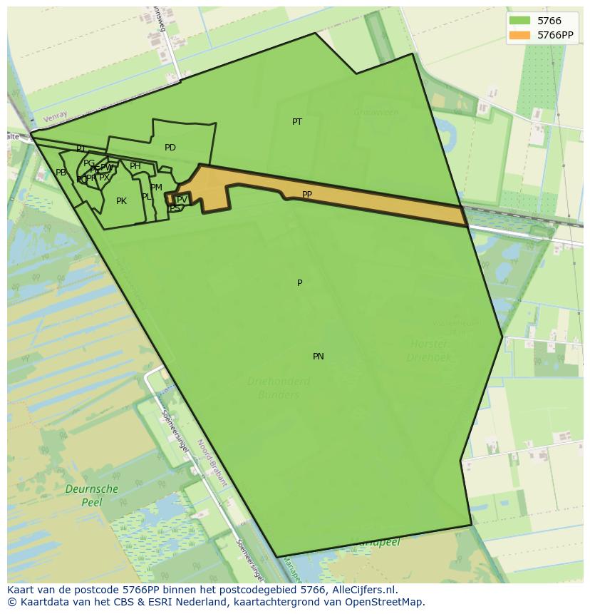 Afbeelding van het postcodegebied 5766 PP op de kaart.