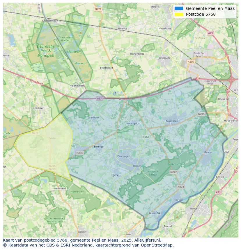 Afbeelding van het postcodegebied 5768 op de kaart.