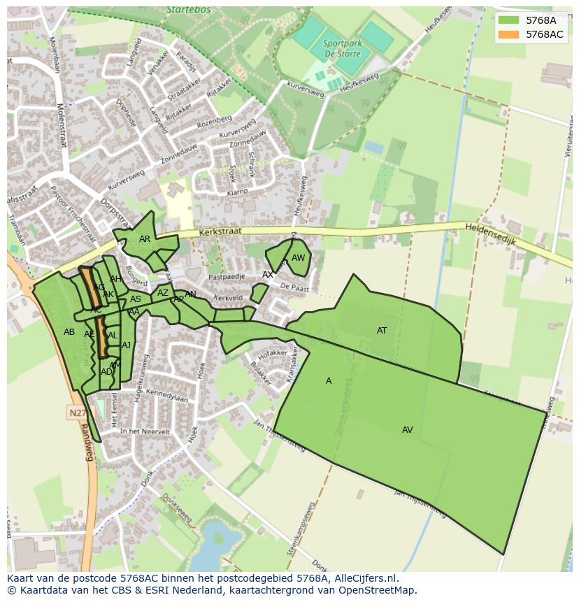 Afbeelding van het postcodegebied 5768 AC op de kaart.