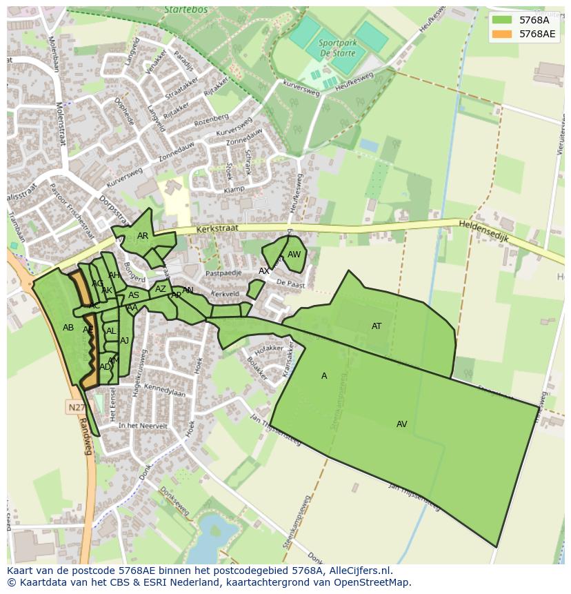 Afbeelding van het postcodegebied 5768 AE op de kaart.