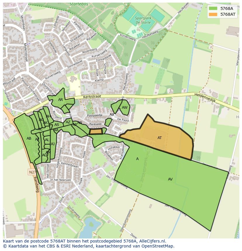 Afbeelding van het postcodegebied 5768 AT op de kaart.