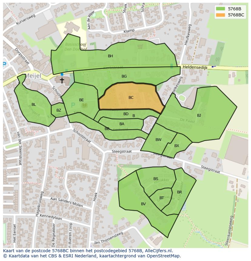 Afbeelding van het postcodegebied 5768 BC op de kaart.