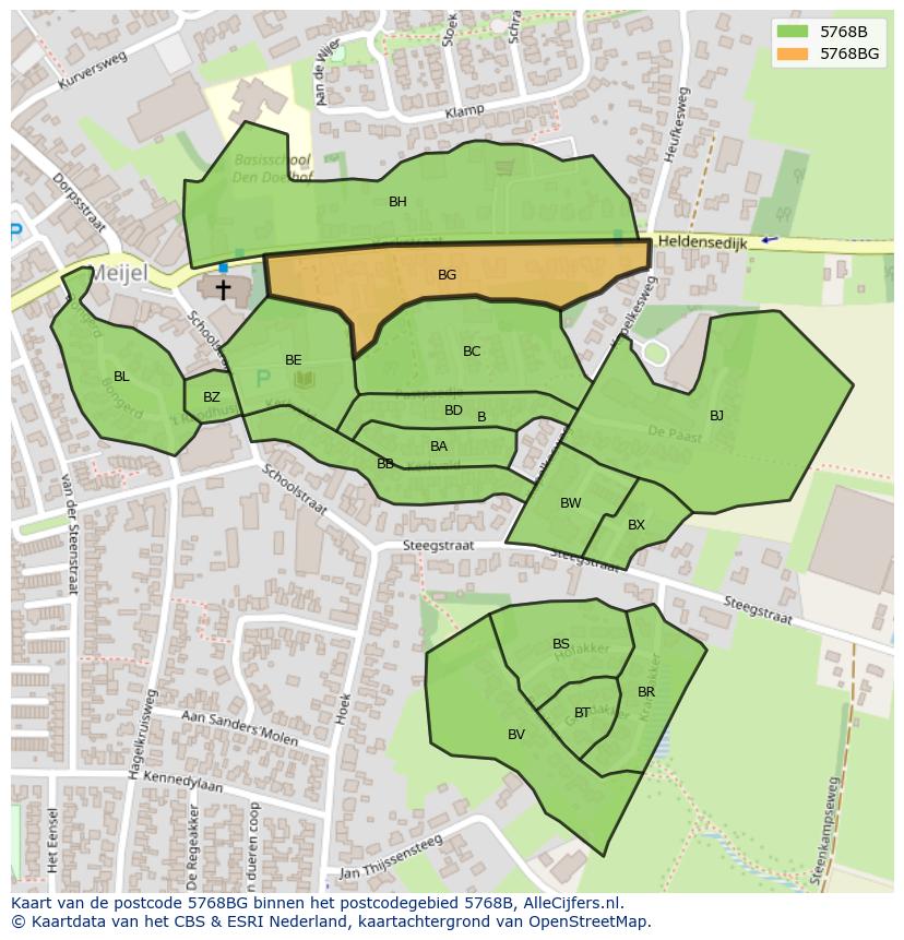 Afbeelding van het postcodegebied 5768 BG op de kaart.