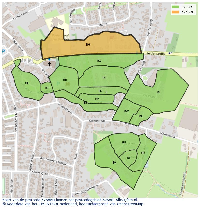 Afbeelding van het postcodegebied 5768 BH op de kaart.