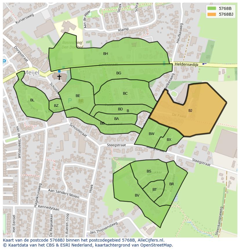 Afbeelding van het postcodegebied 5768 BJ op de kaart.