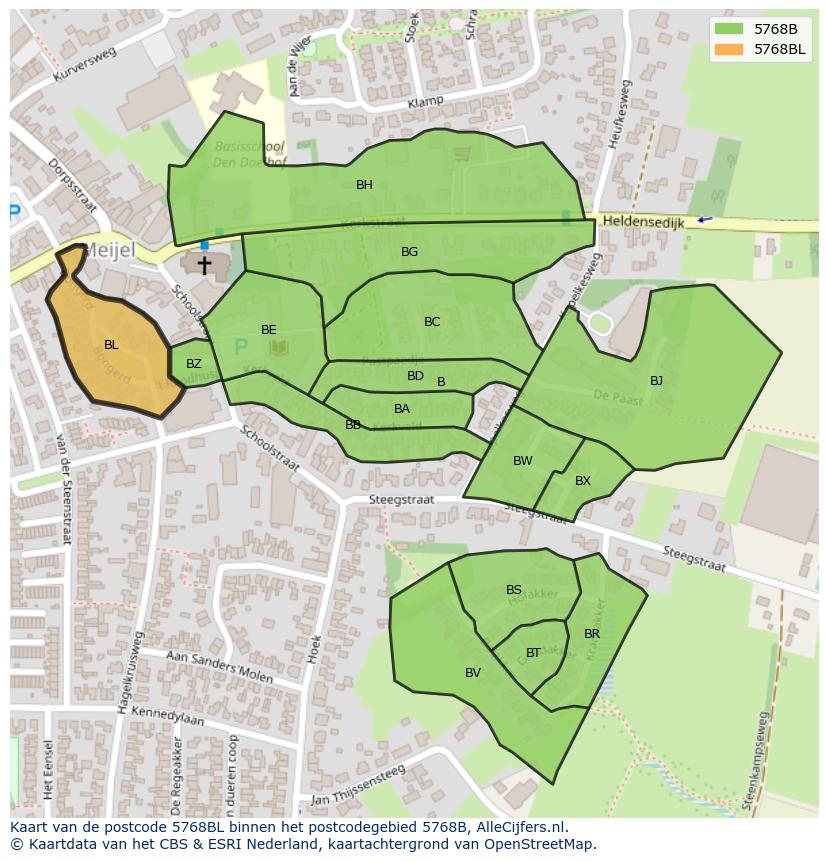 Afbeelding van het postcodegebied 5768 BL op de kaart.