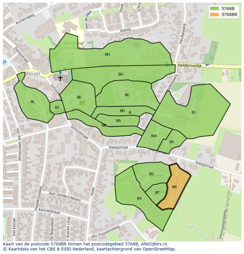 Afbeelding van het postcodegebied 5768 BR op de kaart.