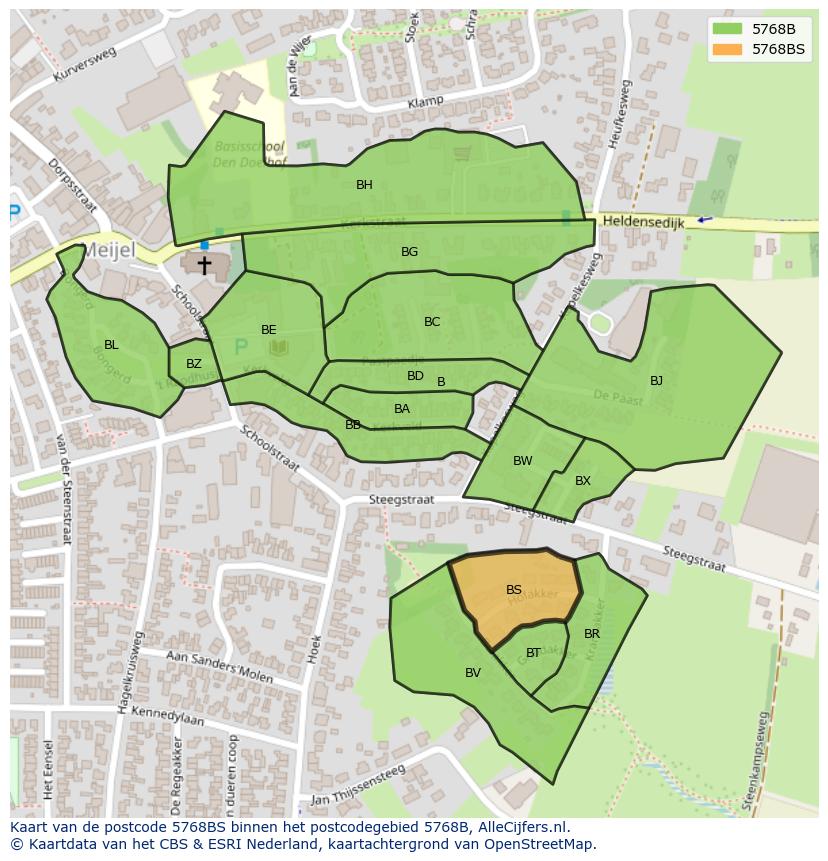 Afbeelding van het postcodegebied 5768 BS op de kaart.