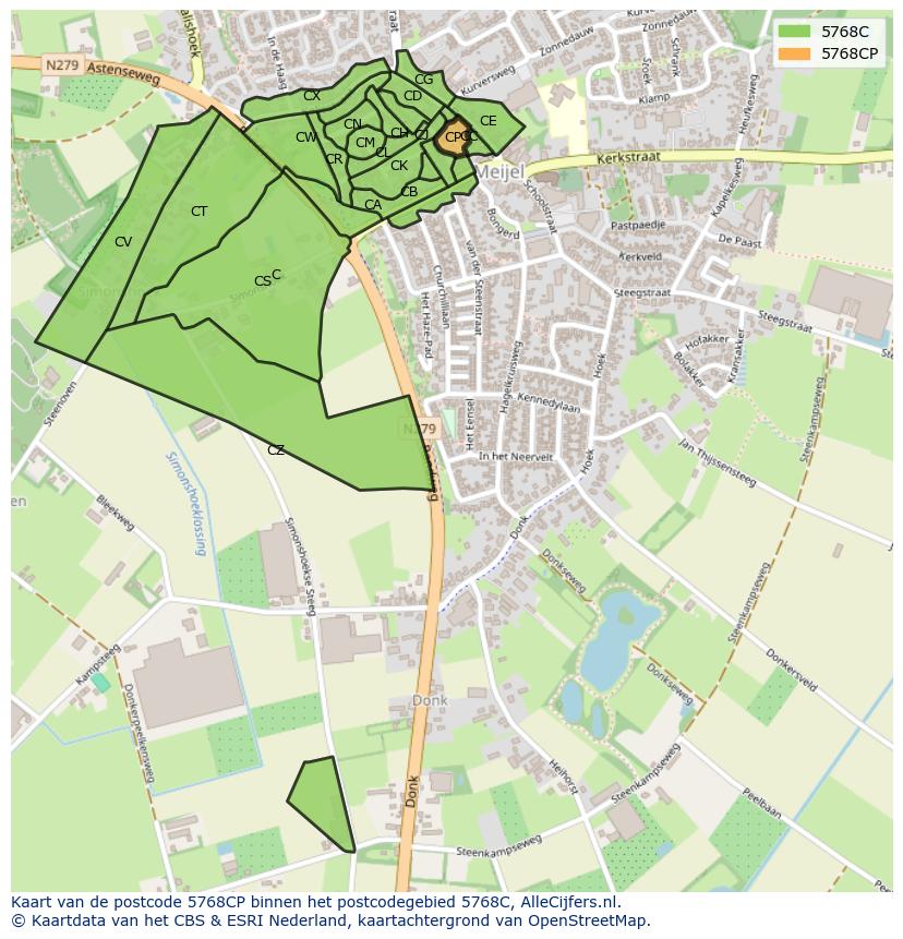 Afbeelding van het postcodegebied 5768 CP op de kaart.