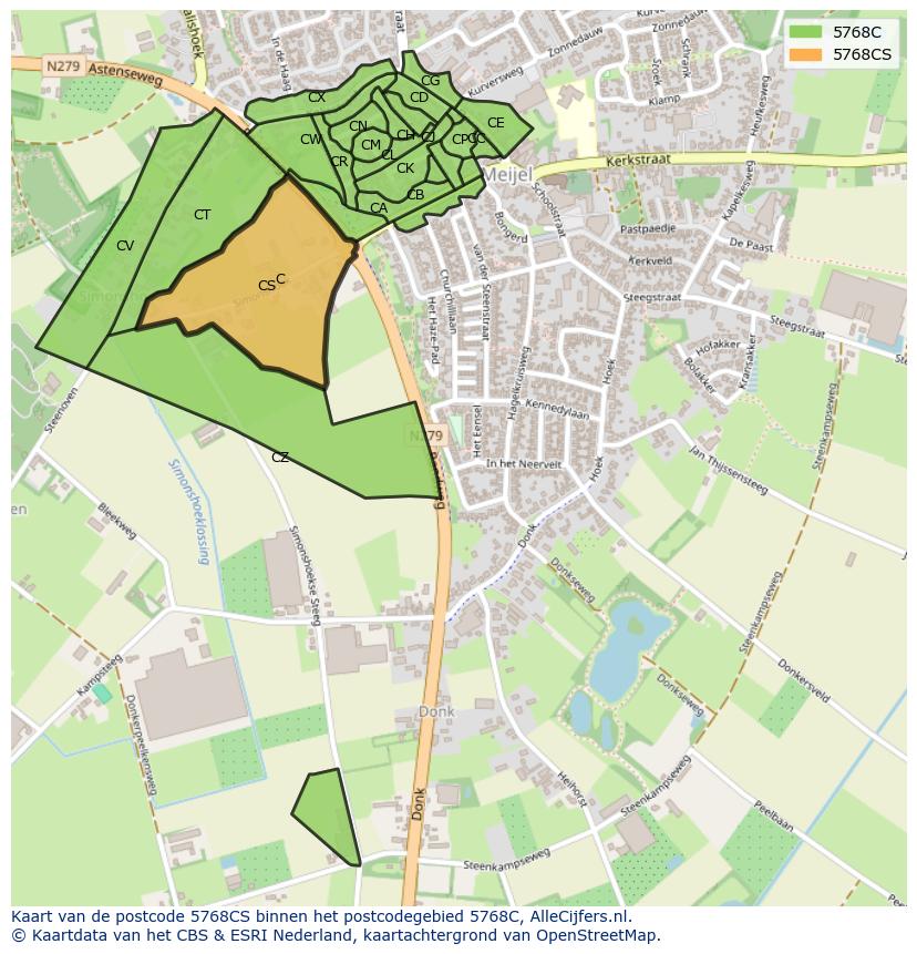 Afbeelding van het postcodegebied 5768 CS op de kaart.