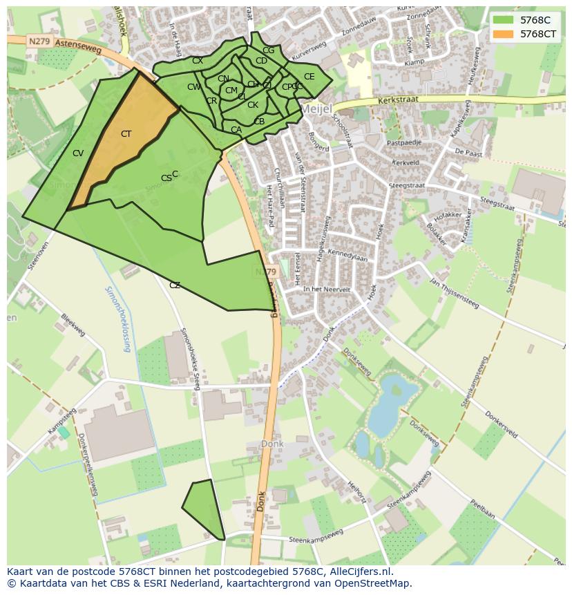Afbeelding van het postcodegebied 5768 CT op de kaart.