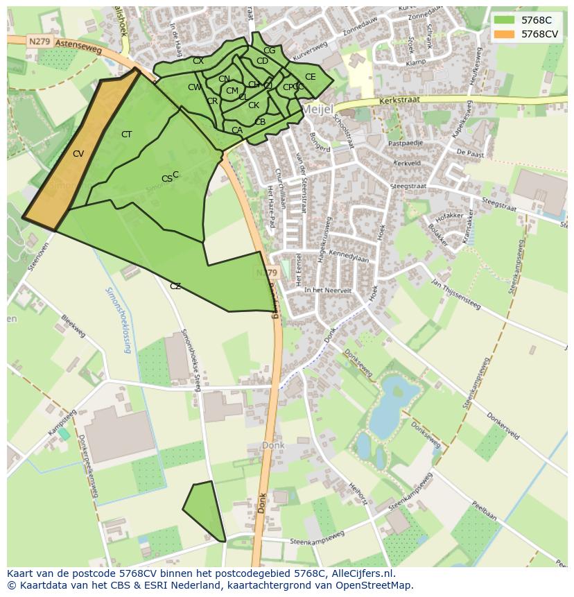 Afbeelding van het postcodegebied 5768 CV op de kaart.